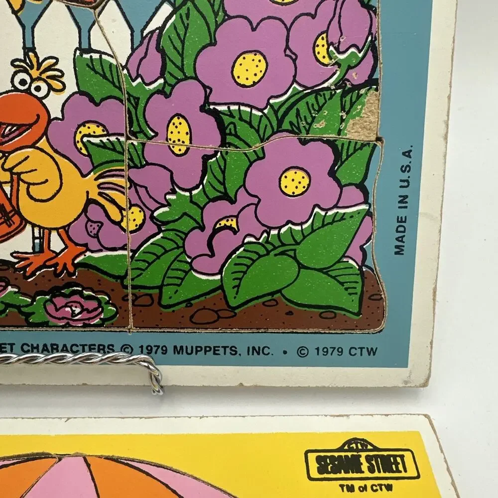 2 Vintage Playskool Sesame Street Big Bird Grover Wood Puzzles